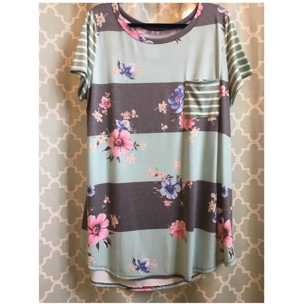 Striped and floral plus size tee